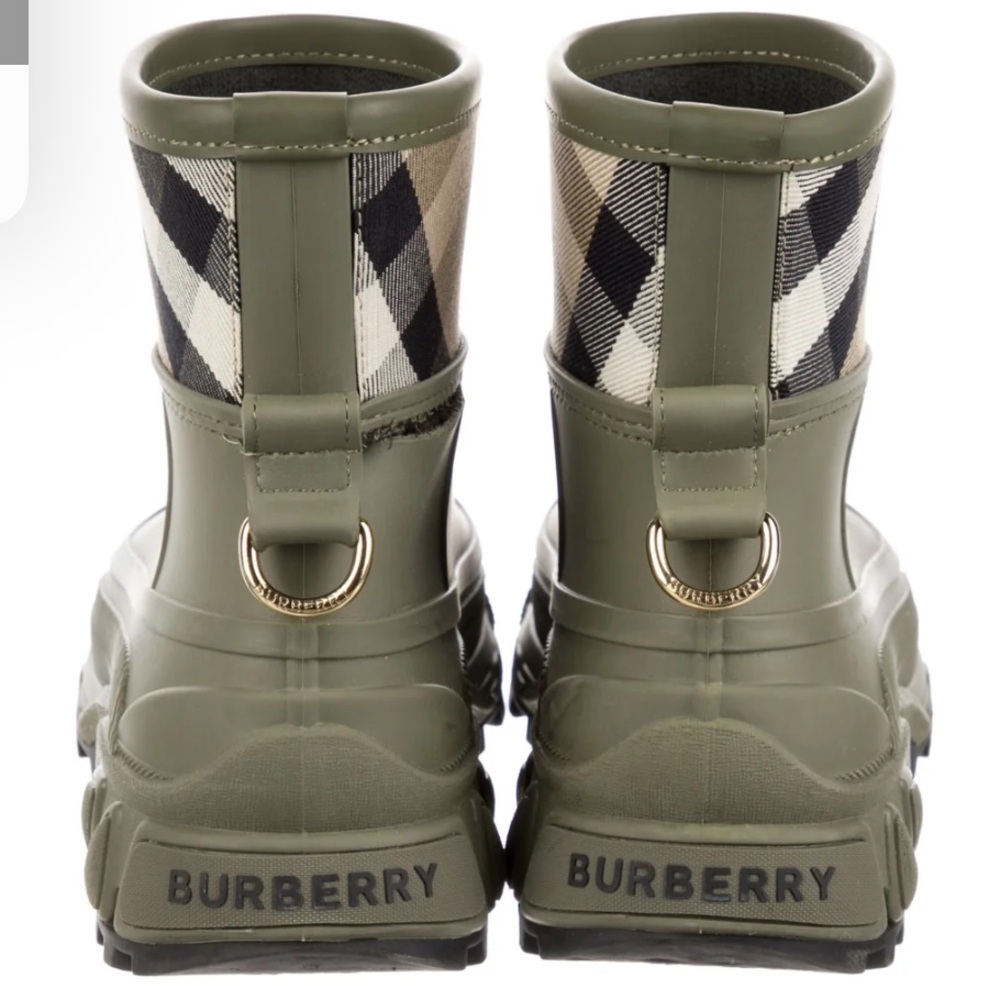 Burberry Olive Ankle Boots with Check Pattern - Picture 2 of 5